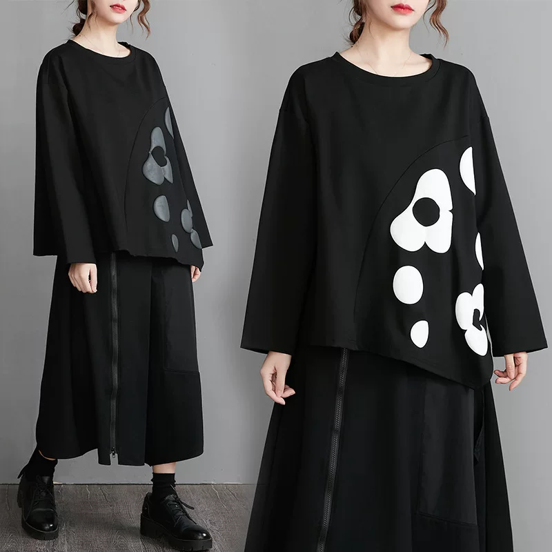 Осенний комплект, длинный рукав, толстовка, oversize, плюс размер