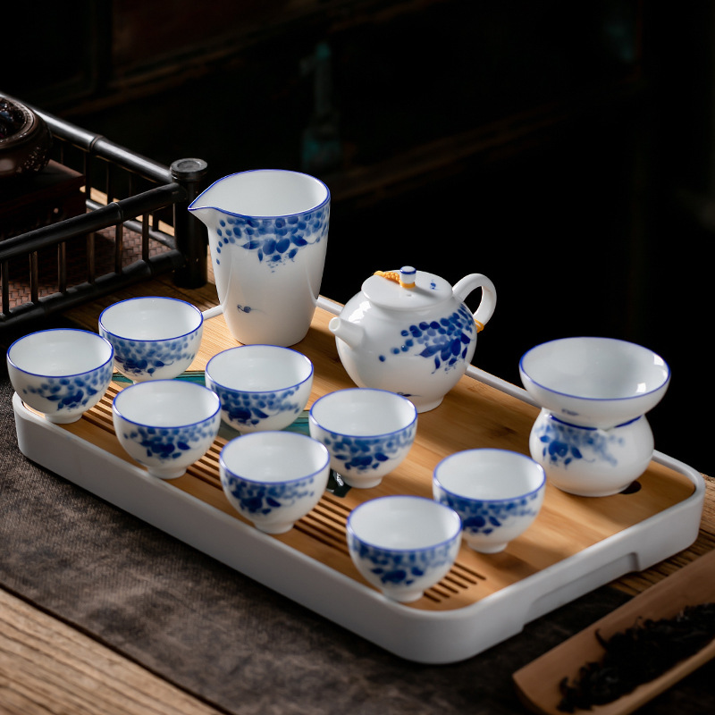 Juego de té de Kung Fu de cerámica de estilo japonés traje de hogar pintado a mano porcelana blanca sancai Tazón de cubierta taza de té tetera