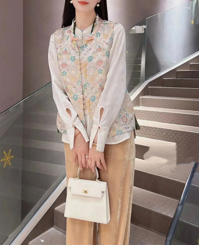 25秋季新品新中式莫奈真丝织锦缎马甲可单穿可搭配背心马夹不退换|undefined