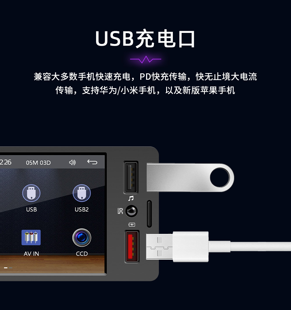 4.1inch Single-DIN Wired CarPlay Car MP5 Player Bluetooth Reversing Car Center Console Radio 12V