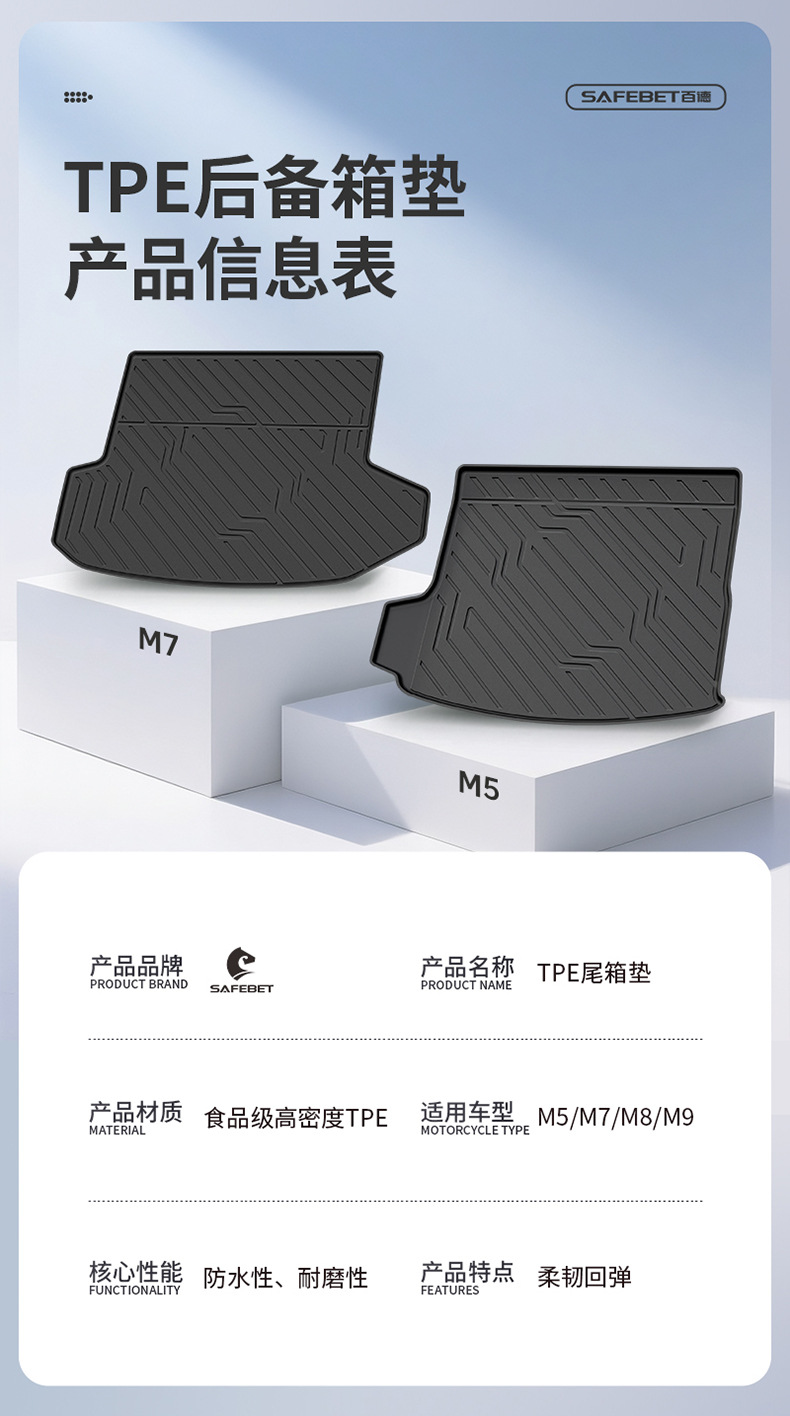 Suitable for Aito M5 M6 M7 M8 M9 All-Weather Tpe Car Trunk Mat and Car Accessories