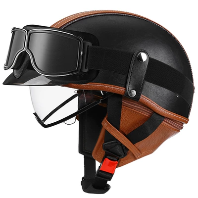 Motosiklet kaskı (dəbilqə) — car helmet Japanese scoop helmet - brown-black-transparentsquare-retro-mirror-m