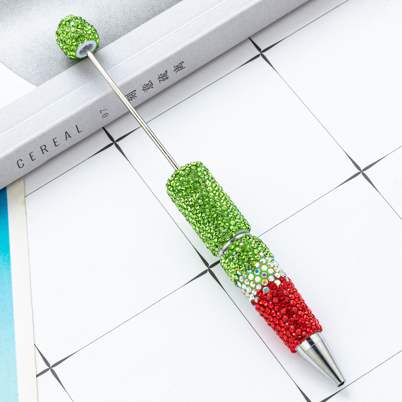 Diy creativo bolígrafo con cuentas de diamantes completos pegatinas hechas a mano con incrustaciones de diamantes, bolígrafo con cuentas degradadas, bolígrafo con cuentas giratorias multicolor