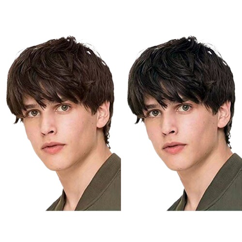 Men's wig short straight hair brown short hair fluffy black short curly hair oblique bangs full bangs hair one piece hair