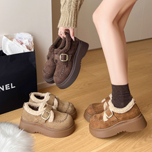 厚底加绒乐福棉鞋女2025秋冬新款保暖毛毛雪地靴复古英伦风小皮鞋
