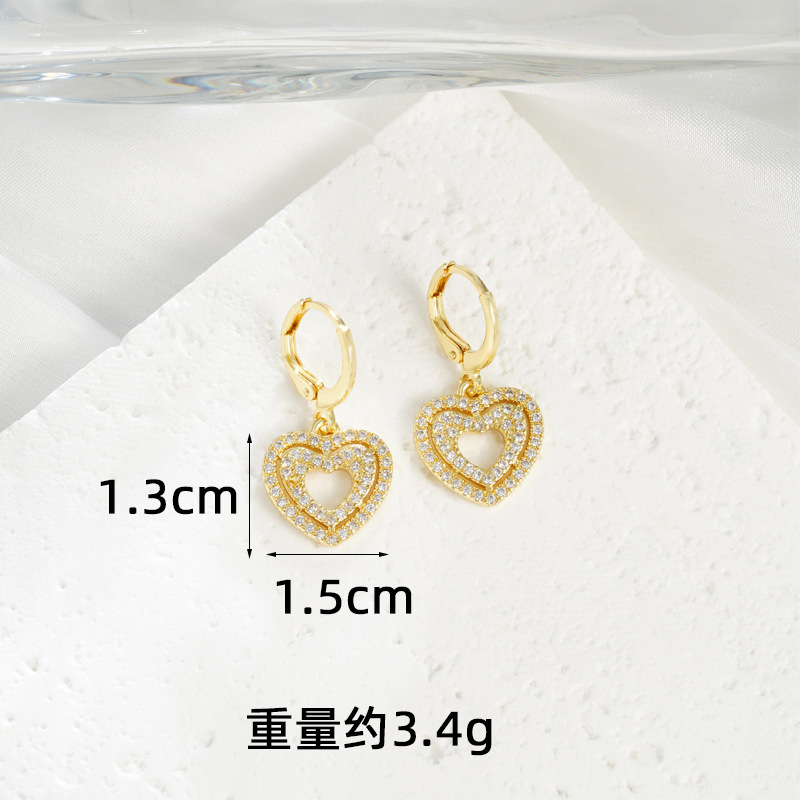 Collar de oro de arena transfronterizo de lujo ligero con doble línea de corazón pendientes para mujeres, joyas que no se desvanecen