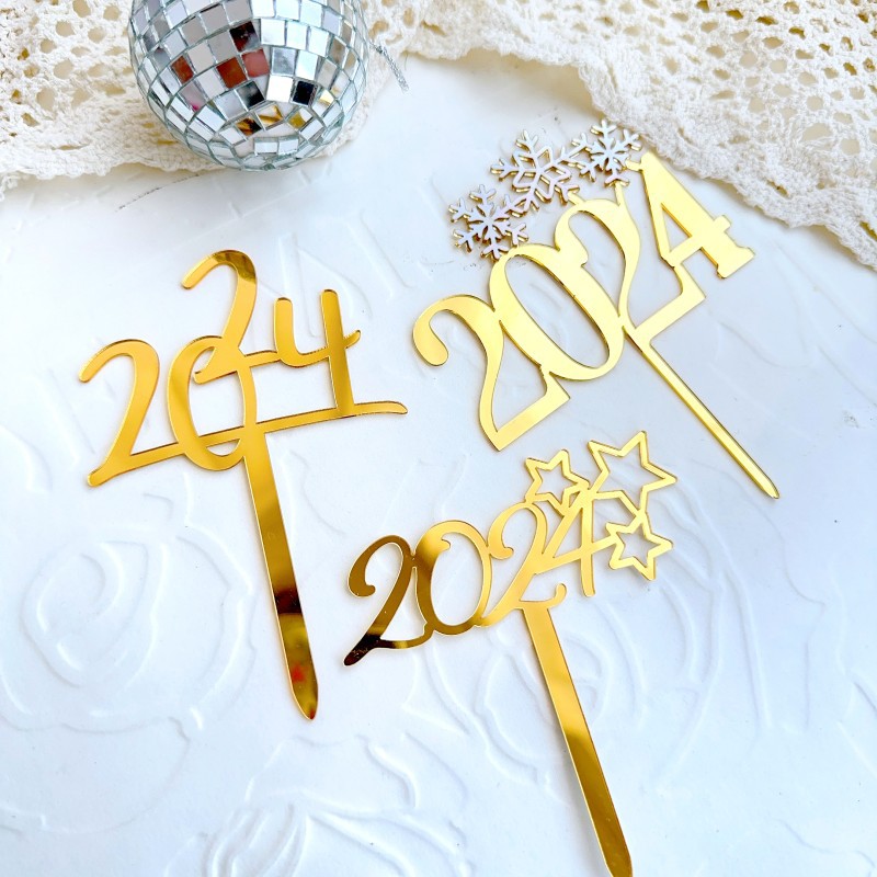 版权ins风2024亚克力蛋糕装饰圣诞节跨年新年派对蛋糕装饰蛋糕插详情4