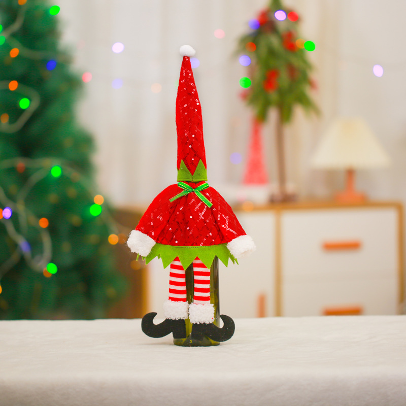 Christmas decoration supplies, cartoon wine bottle set, elf table decoration, holiday arrangement, red wine bottle set, cross-border gift