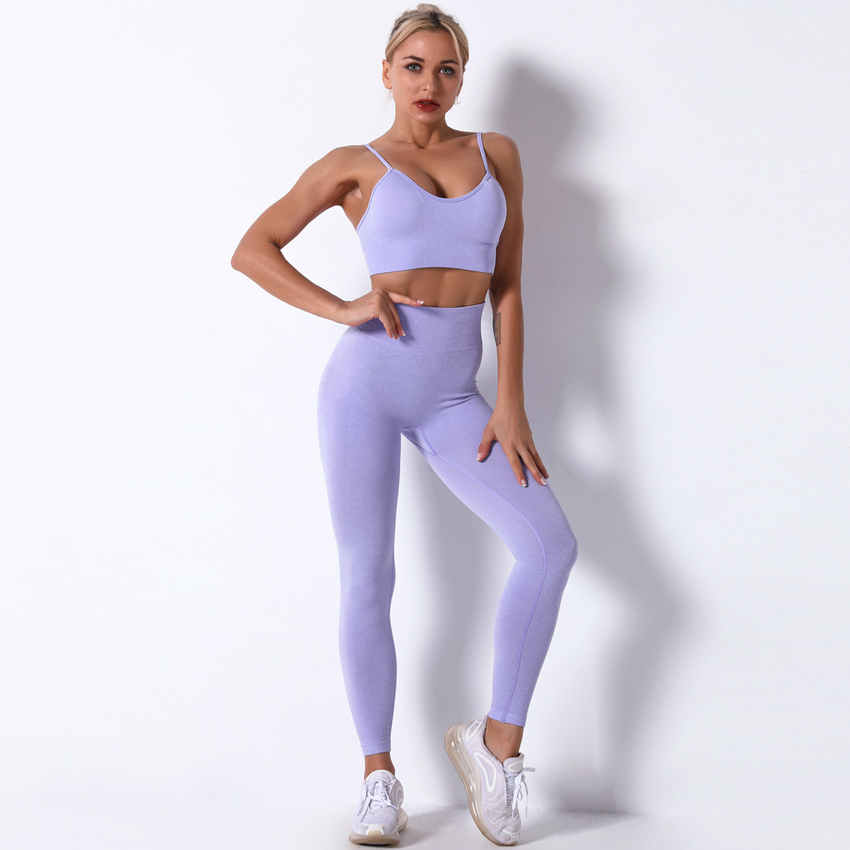 seamless knitted solid color yoga pants ＆ fitness running shockproof yoga clothes NSNS52299