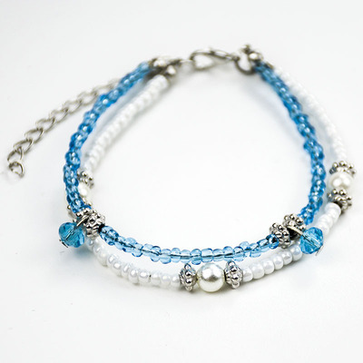 ins新款歐美跨境米珠瑜伽腳鏈手鏈 沙灘珍珠吊墜藍寶石珠腳飾批發