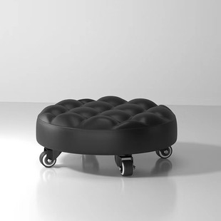 Small Pulley Stool for Home Use, Adjustable Seam Cleaning Stool with Universal Wheels, Movable Small Stool for Floor Cleaning, Toddler Learning Tool, Round Stool Made of Solid Wood