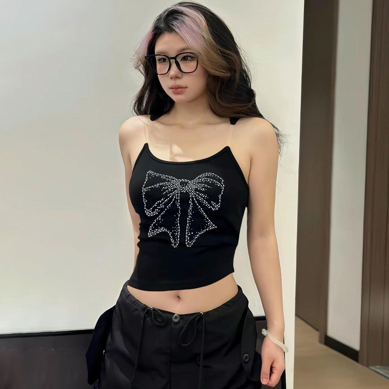 Women's Wrap Crop Top Tank Tops Diamond Y2K Bow Knot display picture 15