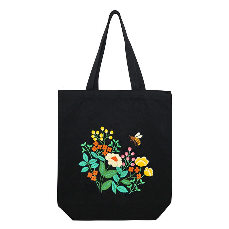 Hecho a mano DIY cinta bordada bolsa de lona Lu bordado solo hombro bolso tridimensional bordado flor lienzo mujer bolsa grande