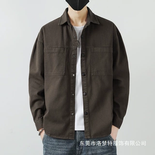 长袖衬衣男春秋季休闲男装棉男士工装衣服百搭外套服装男生衬衫