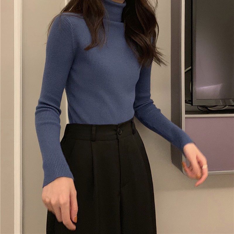 高襟のニットの底のシャツの女性の長袖の秋冬の新型の百合のセーターの女性は学生を厚くして身を修めて上着を掛けます。|undefined