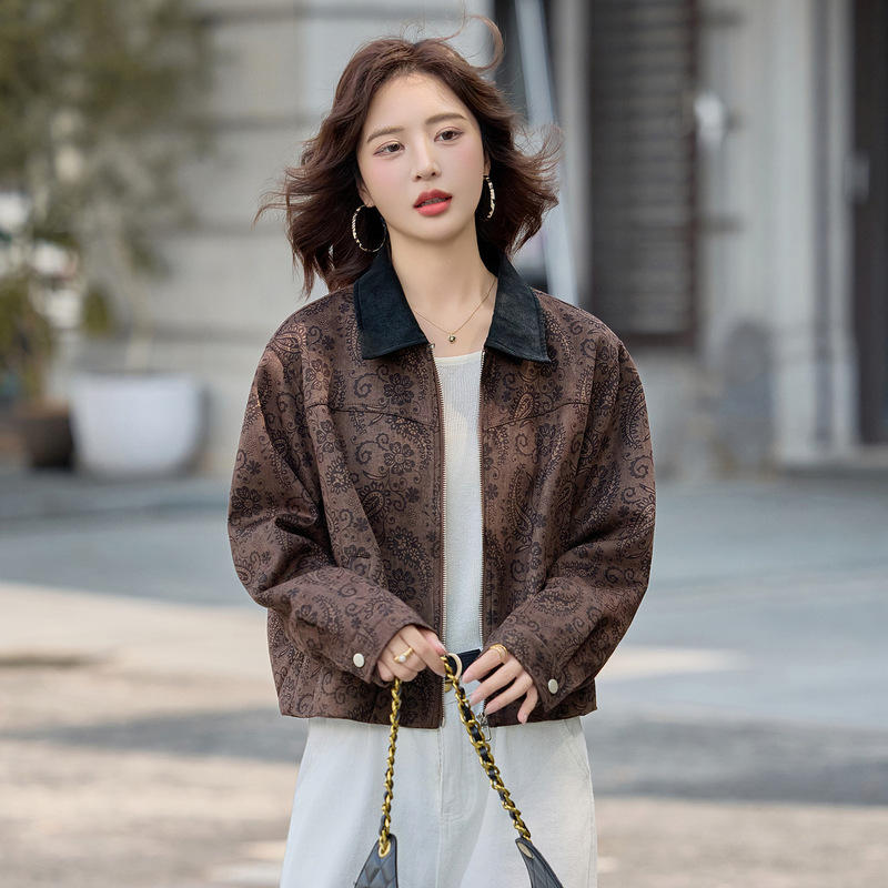 又a又飒美拉德印花短外套女春秋2025年新款韩系气质休闲复古夹克|undefined