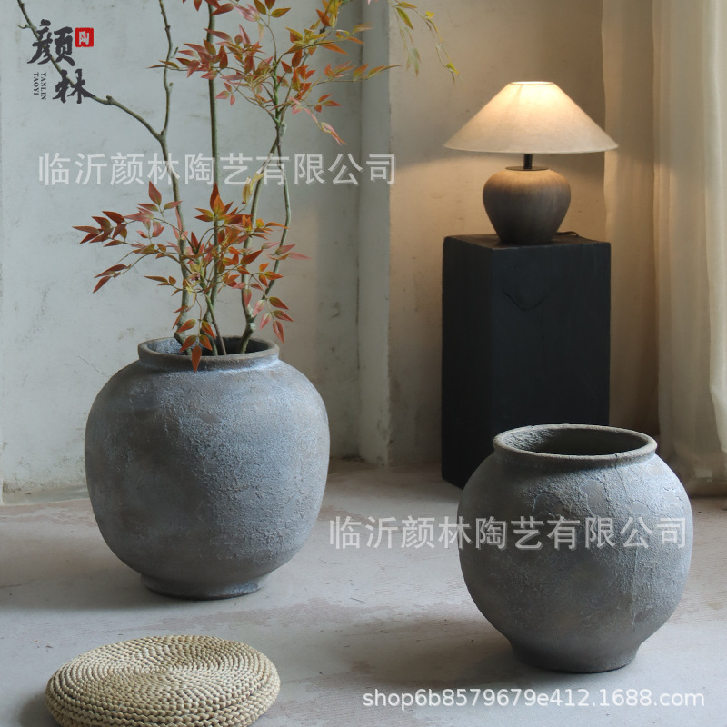 Feng Xixian vintage vasijas de cerámica, vasijas de cemento, vasijas de suelo, ornamentos de cerámica, interiores y exteriores, contenedores de macetas verdes