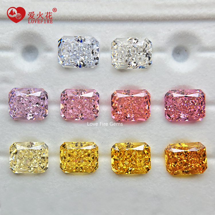 Factory hand cut bright ice flower cut rectangular chamfer small star anise G white goose yellow light pink synthetic white stone zircon
