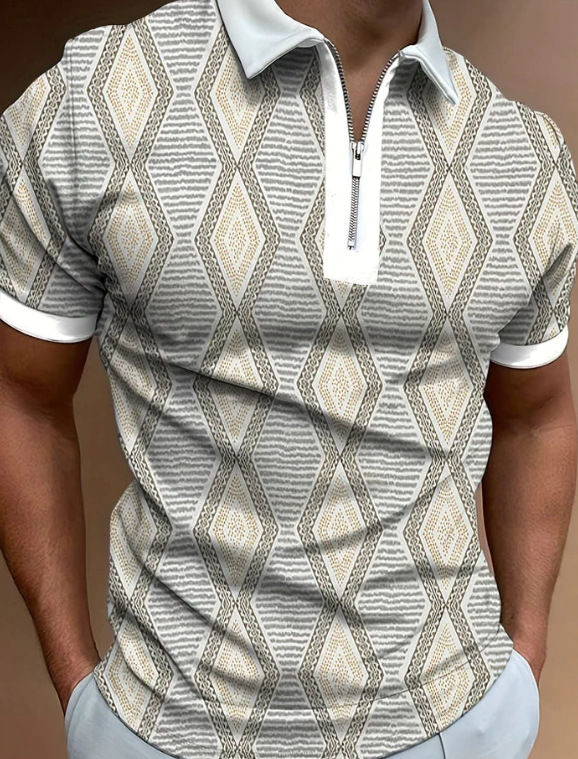 Comercio exterior europeo y americano primavera nueva moda casual popular impresión polo camiseta con cremallera hombres envío gratis