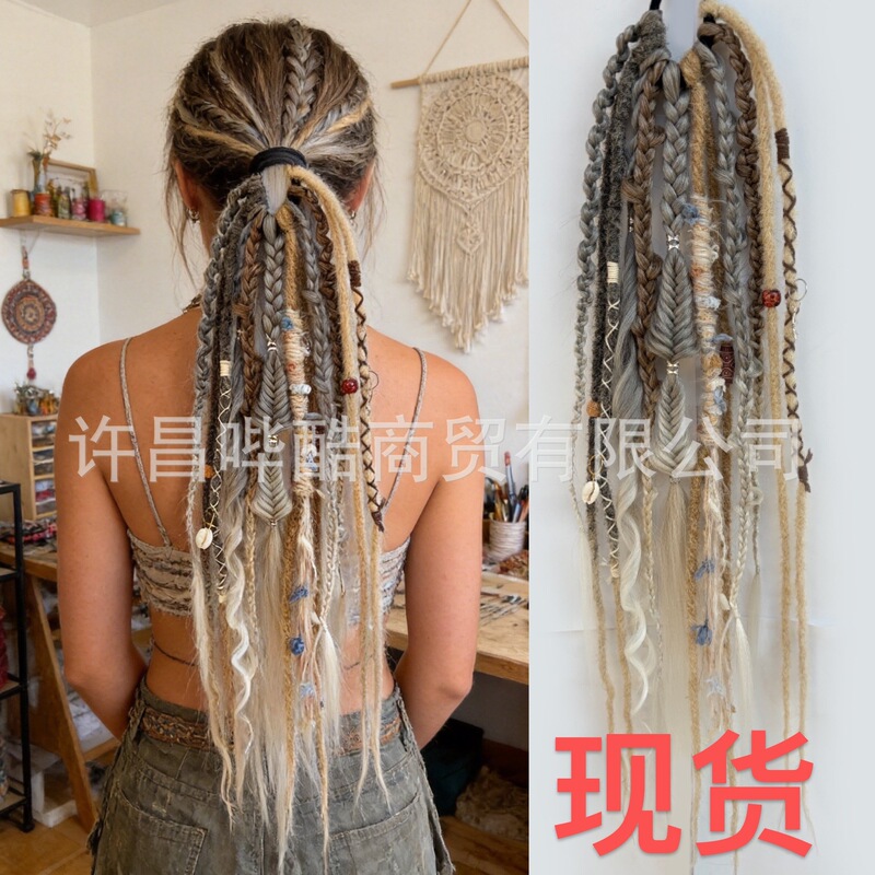 Cross-Border Hot-Selling Synthetic Fiber Matte Dreadlocks Colorful Rope Ponytail Crochet Hair Wig Dreadlock Ponytail Cross-Border Hot-Selling Synthetic Fiber Matte Dreadlocks Colorful Rope Ponytail Crochet Hair Wig Dreadlock Ponytail