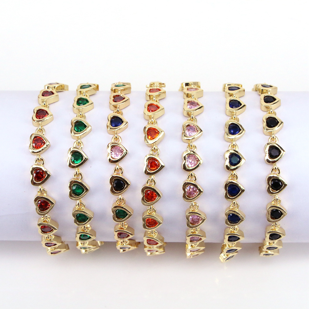 Fashion Heart Shape Copper Bracelets Gold Plated Zircon Copper Bracelets