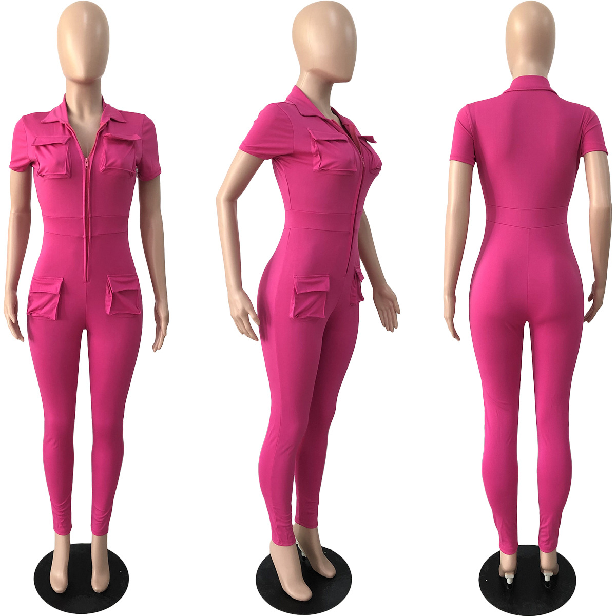 Women's Jumpsuit Sexy Zipper Bodysuit With Three Dimensional Pockets_voghion.com
