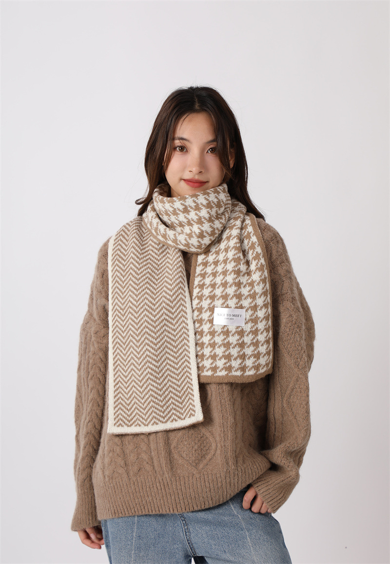 Sciarpa a griglia Qianniao da donna, inverno 2023, nuova coppia di studenti coreani versatili, lavorata a maglia, collo caldo_voghion.com