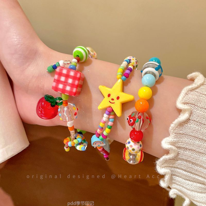 Apple Paradise Whitening High-Looking Small Fresh Colorful Beaded Bracelet Summer Candy Color Dopamine Accessories for Women