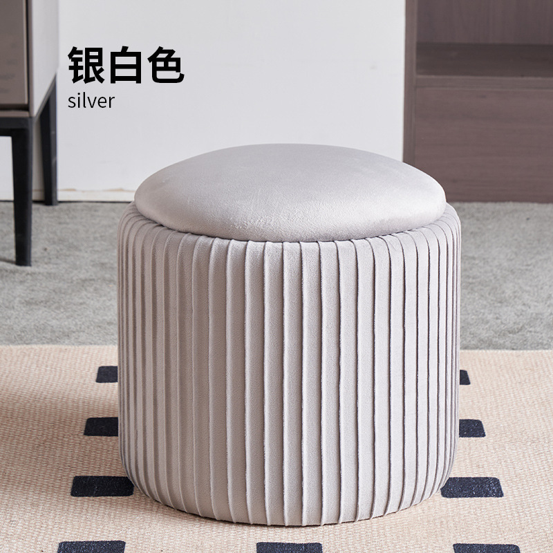 北欧轻奢小圆凳家用实木矮凳休息凳绒布现代简约门口入户换鞋凳|undefined