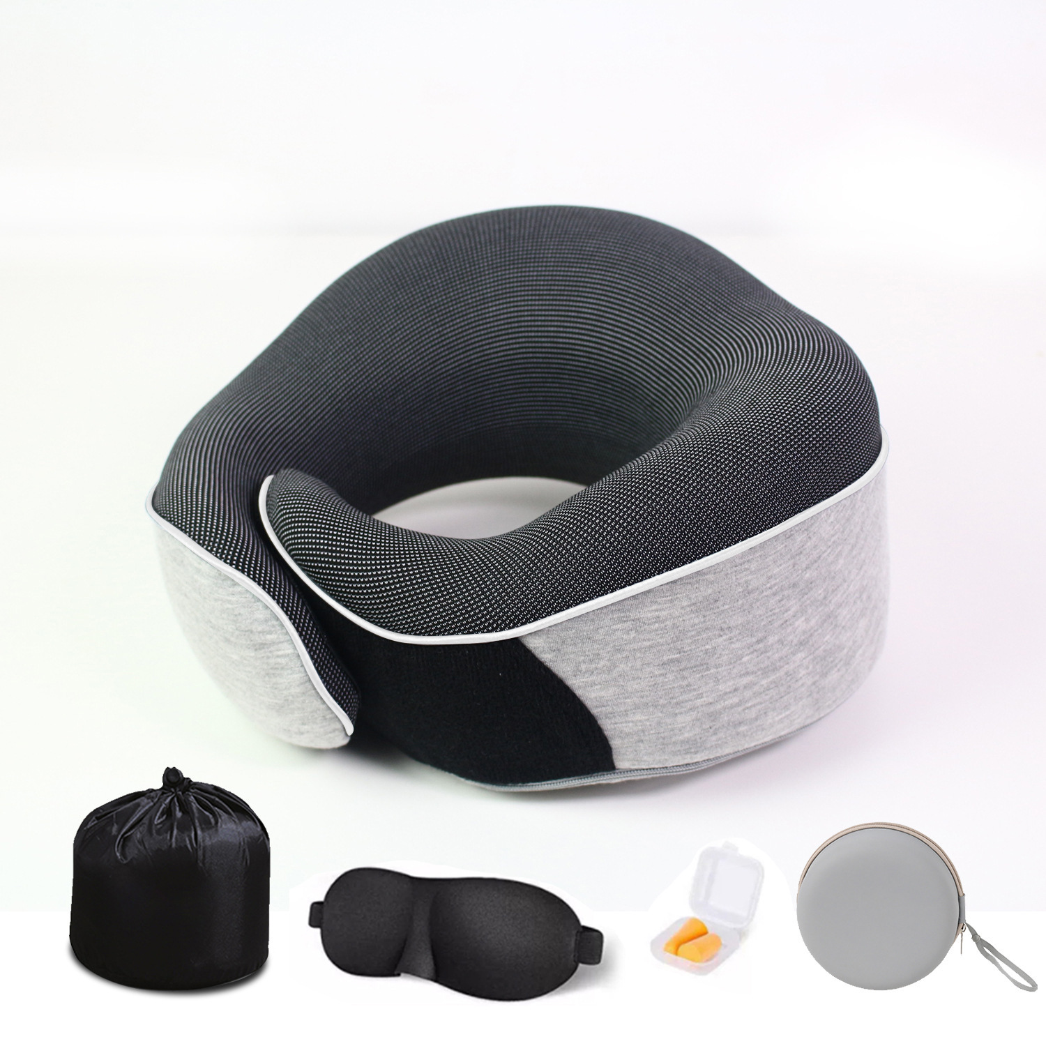 Nuevas almohadas de cuello transfronterizas almacenables de memoria de viaje almohadas de algodón nubes de ojos tapones de auriculares caja de regalo en stock