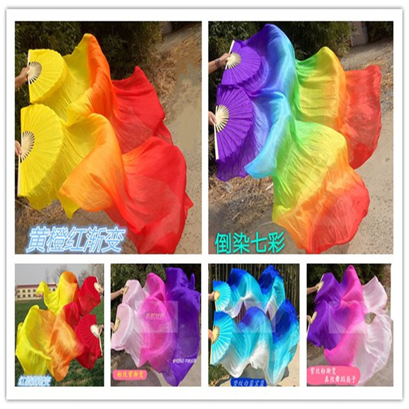 Silk Belly Dance Double Fan Colorful Long Silk Fan Lengthened Dance Long Fan Colorful Dance Fan Red Wish Dance Fan