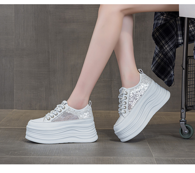 Giày sneaker nữ đế dày tăng chiều cao ẩn sequin hè 2026 — M2855 màu hồng, M2855 Màu đen, M2855 màu be chi tiết 25