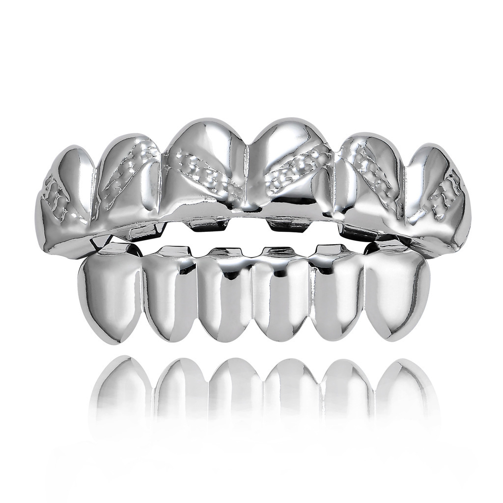Europeo y americano nuevo hip hop personas real chapado en oro tirantes cóncavo-convexo Plaid textura hip hop tirantes grandes dientes de oro