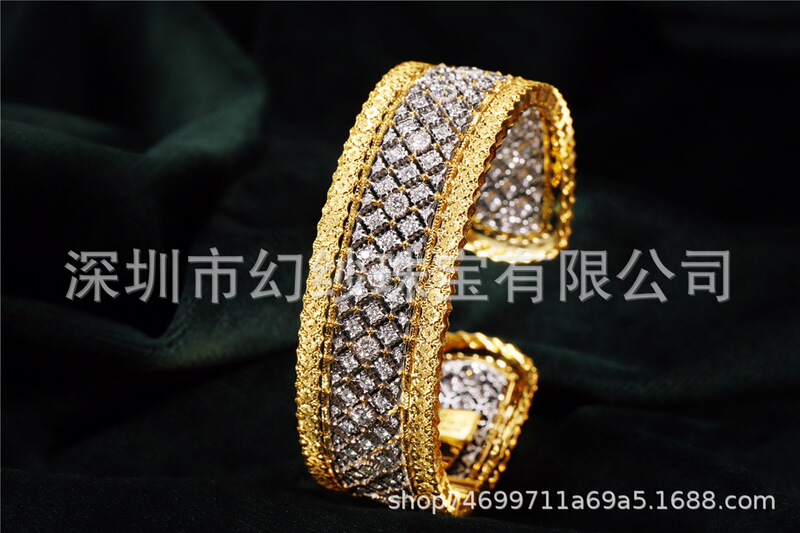 Textured Carved Gold Italian Vintage 18K Gold Diamond Lace Open Bracelet Jewelry Wholesale
