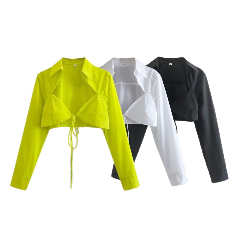 Cross-border wholesale 2023 early spring new women's multi-color sexy shirt street style tether corset lapel shirt