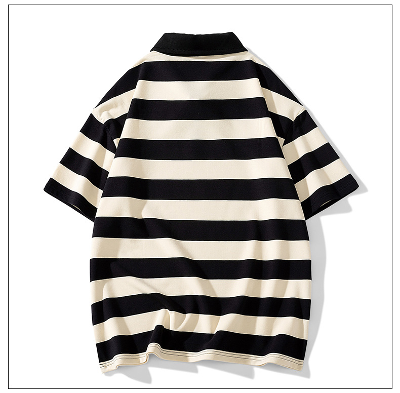 Men's Summer Striped Polo T-Shirt Heavyweight Soft Skin-Friendly Short Sleeve Hong Kong Style Trendy Brand Suitable For Students And Commuters_viptrois.com