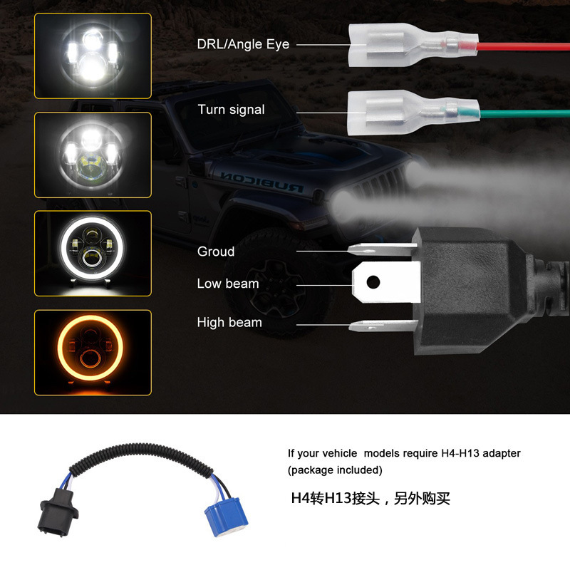 7inch Square Lights Suitable for Jeep Wrangler Headlights, Arrow-Shaped Harley Led Headlights, 5X7 Turn Signal Lights, Daytime Running Lights
