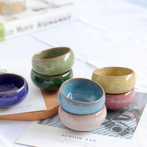 美沐儿 创意冰裂纹陶瓷杯diy香薰蜡烛紫砂七色蜡烛空杯多色小茶杯