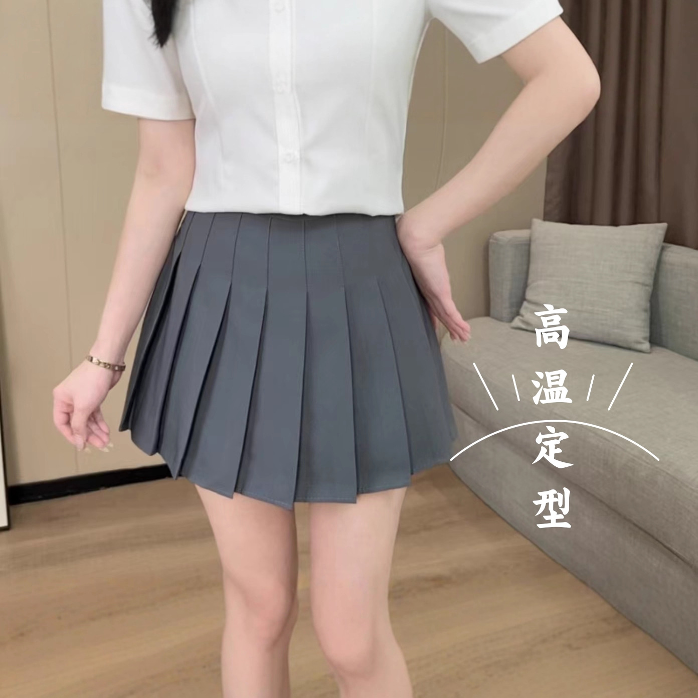 灰色百褶裙女春秋2025新款高腰显瘦西装料jk短裙小个子a字半身裙