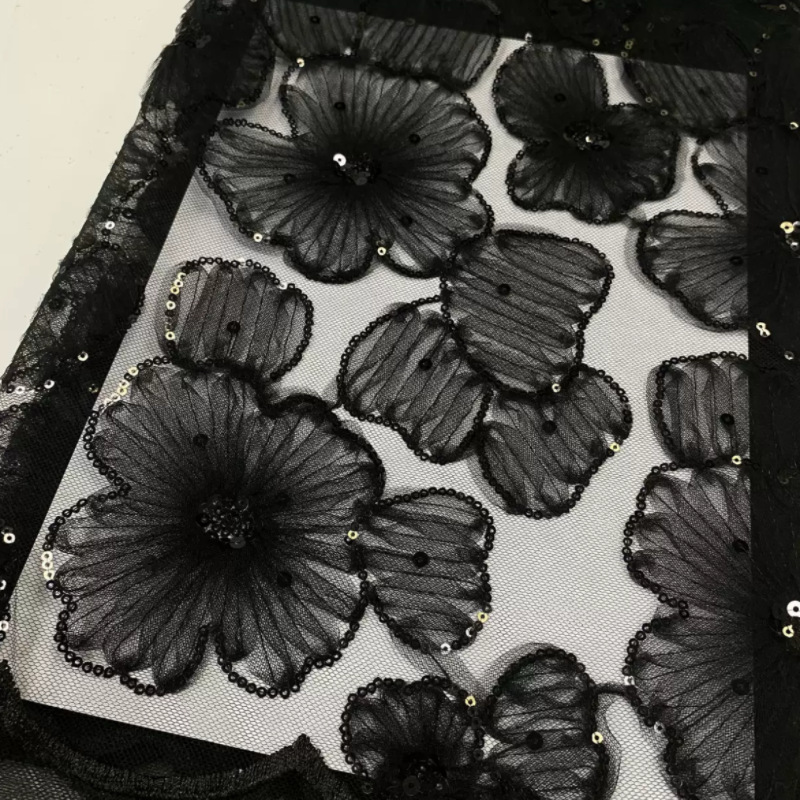 热销新款盘花珠管绣亮片绣花网纱蕾丝婚纱晚礼服连衣裙面料