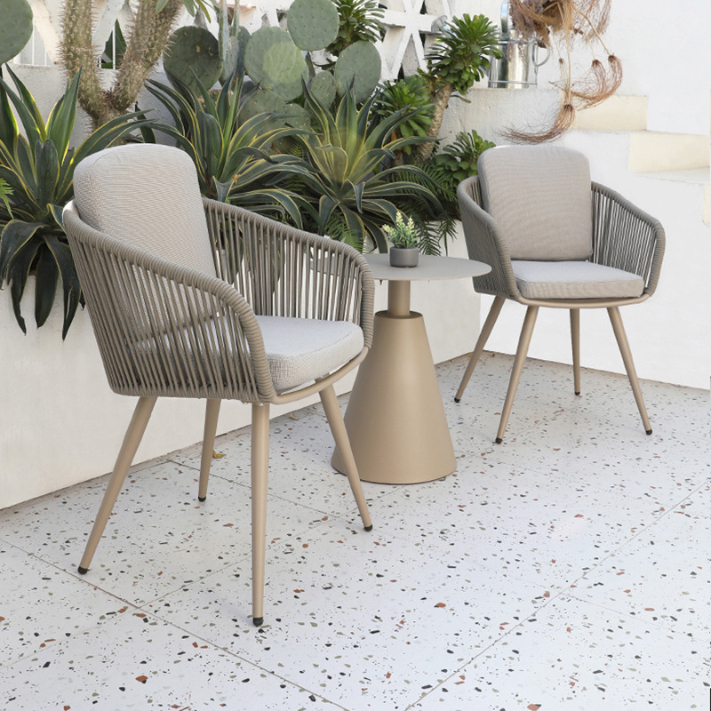 Mesas y sillas para exteriores, muebles de jardín de aleación de aluminio con tejido de cuerda, impermeables y resistentes al sol, para villas, hoteles, patios, terrazas y piscinas.