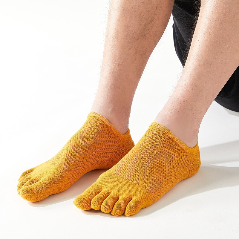23 new men's shallow mouth stretch glass silk five-finger socks cotton comfortable summer ultra-thin breathable toe socks