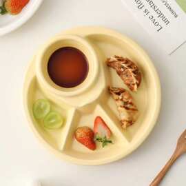 新款日式减脂餐盘奶油风定量分餐盘早餐分隔餐具多色辅食餐盘
