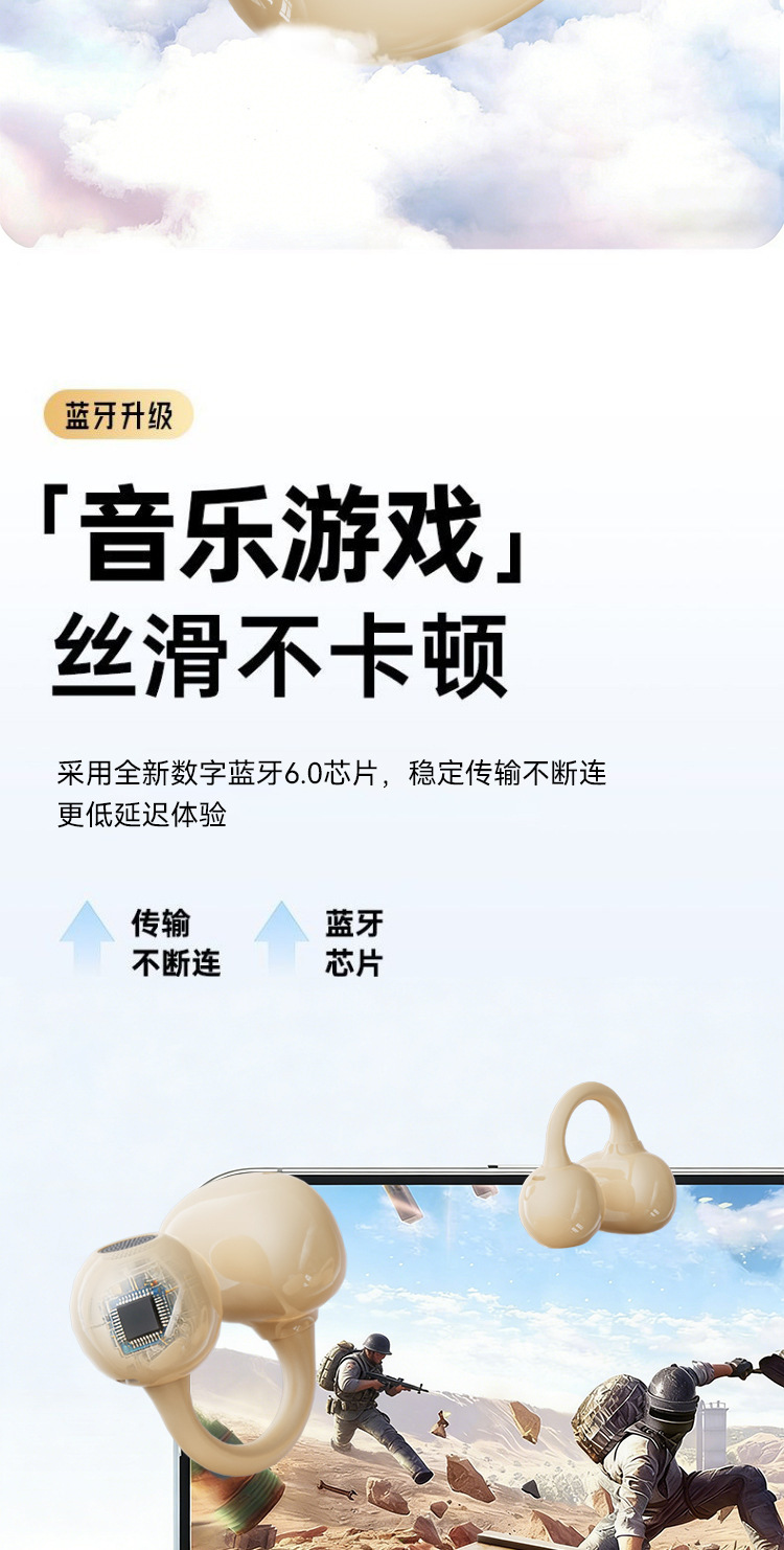 Bone Conduction Bluetooth Earphones Ear Clip Non-In-Ear Wireless Hi-Fi Sports Noise Cancelling Music Playback Ultra Long Battery Life Universal