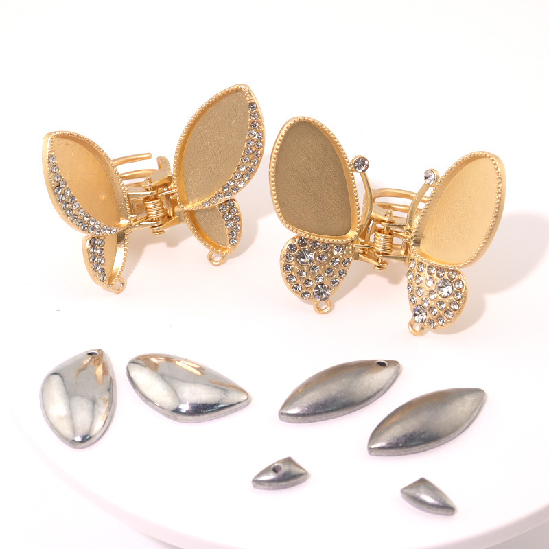 Song Dynasty Brocade Bowknot Rhinestone Hair Clip Design-Inspired Hair Accessory with Micro-Inlaid Traditional Chinese Style Base, DIY Handmade Materials
