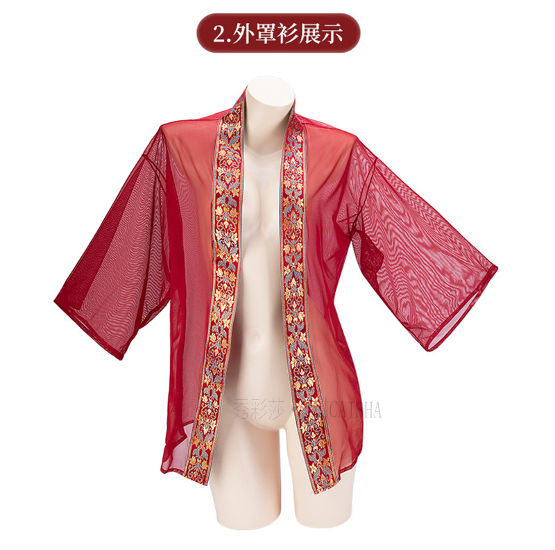 Retro Hanfu-Style Bellyband Lingerie Set with Mesh Jacket, Skirt and Thong — detail image 22