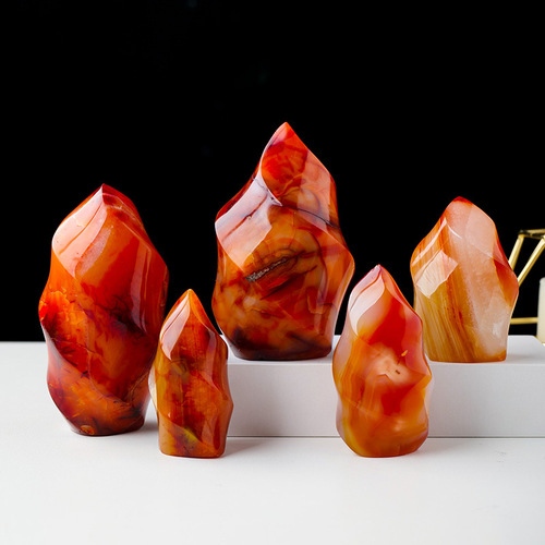 Natural red agate torch carvings, crystal raw stone ore specimens, European and American Halloween decorations, wholesale