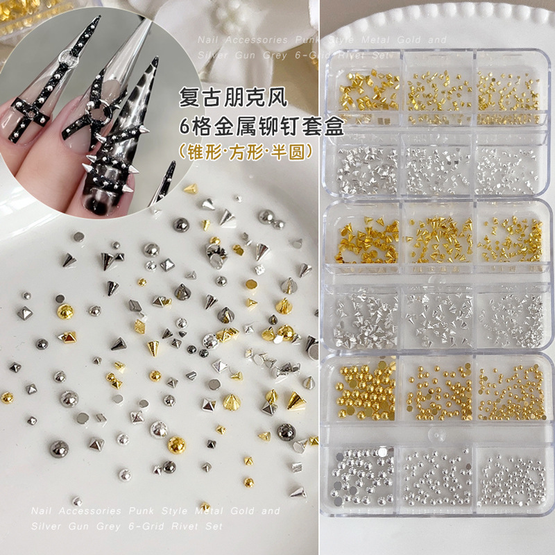 Nail Art Rivet Accessories Cross-Border European and American Metal Pointed Cone Punk Style Flat-Bottom Solid Semi-Circular Steel Beads DIY Accessories Rhinestones Nail Art Rivet Accessories Cross-Border European and American Metal Pointed Cone Punk Style Flat-Bottom Solid Semi-Circular Steel Beads DIY Accessories Rhinestones