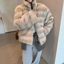 实拍 复古仿貂毛柔雾渐层宽松加厚夹棉毛毛环保皮草外套短款上衣