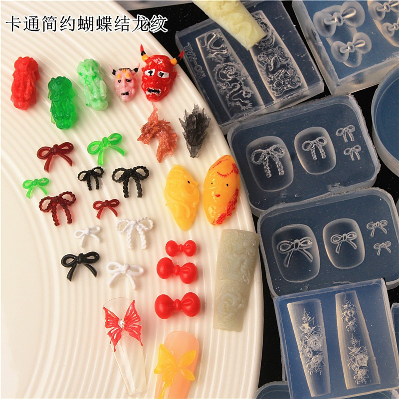 Serpiente de dragón uñas moldes de silicona congelado simple arco mariposa nacional de moda dragón bebé león despierto adornos de uñas abrasivos